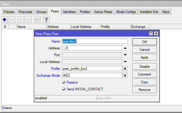 configure ipsec peer