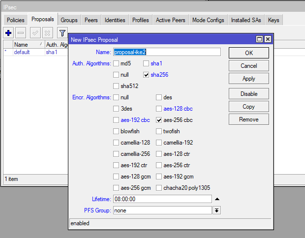 configure ipsec proposal