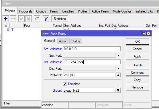 configure ipsec policy