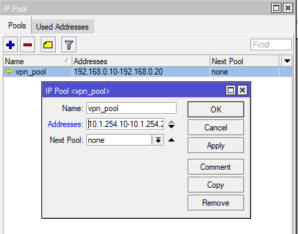 configure vpn pool